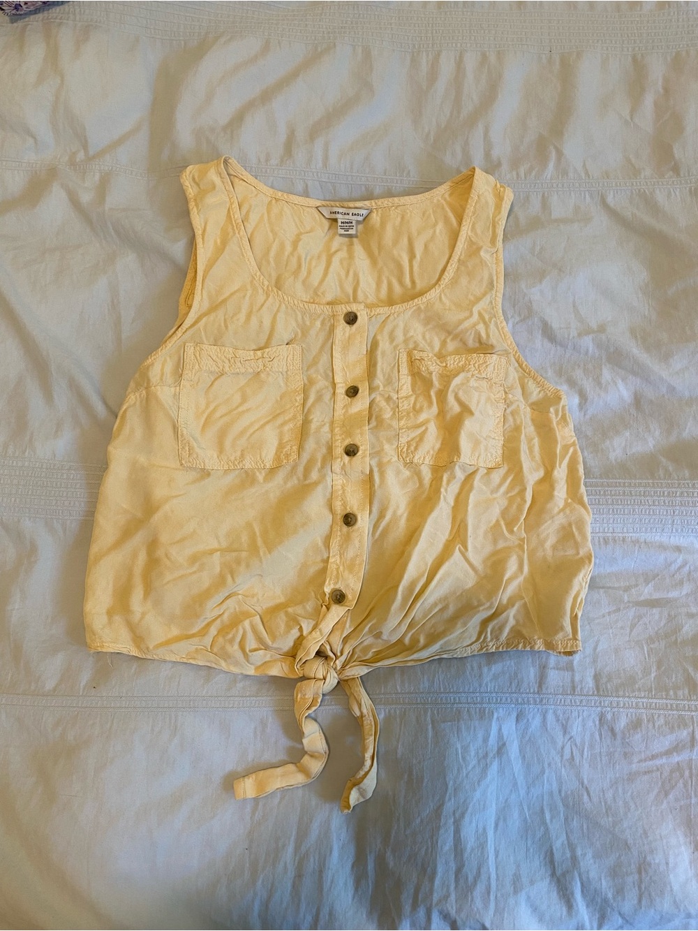 Yellow Button-Front Tie-Hem Tank Top